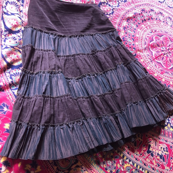 Chocolate brown crepe and corduroy tiered skirt - Picture 8 of 14
